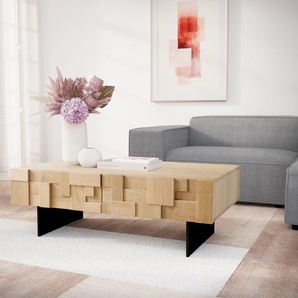 Couchtisch Puzzle 120 cm 4 Schubfächer Eiche Natur Fuß schwebend Metall schwarz, Couchtische