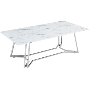 Couchtisch SALESFEVER Tische Gr. B/H/T: 110 cm x 40 cm x 60 cm, Couchtisch 110 x 60 cm, weiß (weiß, silber, weiß) Couchtische eckig Tischplatte im Marmor-Design