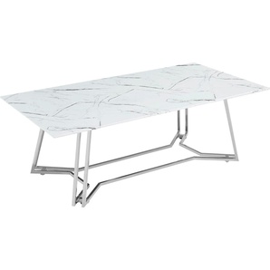 Couchtisch SALESFEVER Tische Gr. B/H/T: 110 cm x 40 cm x 60 cm, Couchtisch 110x60 cm, weiß (weiß, silber, weiß) Couchtische eckig Tischplatte im Marmor-Design