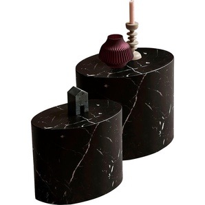 Couchtisch SALESFEVER Tische Gr. B/H/T: 48 cm x 40 cm x 33 cm, Schwarz, in Marmoroptik, schwarz (schwarz, schwarz, schwarz) Couchtische rund oval in Marmoroptik
