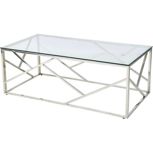 Couchtisch SALESFEVER Tische Gr. B/H/T: 60 cm x 45 cm x 60 cm, mit Design-Gestell in Stainless Steel, silberfarben (silber, silber, klar) Couchtische eckig Gestell gefertigt aus rostfreiem Edelstahl