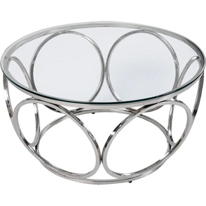 Couchtisch SALESFEVER Tische Gr. B/H/T: 80 cm x 40 cm x 80 cm, Silber/Klarglas, silberfarben (silber, silber, klar) Couchtische rund oval mit Design-Gestell aus Stainless Steel