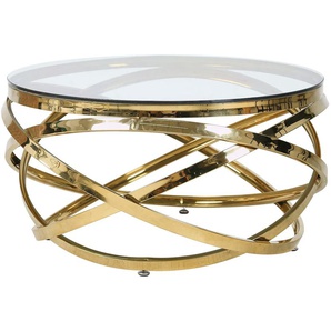 Couchtisch SALESFEVER Tische Gr. B/H/T: 80 cm x 42 cm x 80 cm, mit Design-Gestell in Stainless Steel, goldfarben (gold, gold, klar) Couchtische rund oval Gestell gefertigt aus rostfreiem Edelstahl