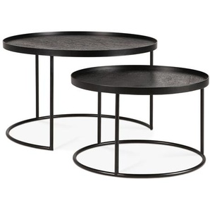 Couchtisch Set Ethnicraft Ethnicraft Gestell Metall, Platte Holz schwarz lackiert silber, Designer Dawn Sweitzer, 42/38 cm
