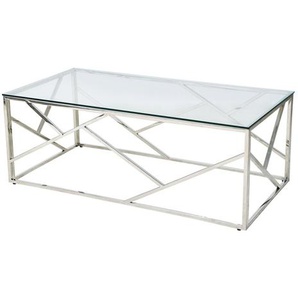 Couchtisch Silber, 120x60 cm, mit Design-Gestell in Stainless Steel - Wohnzimmertisch, Sofatisch