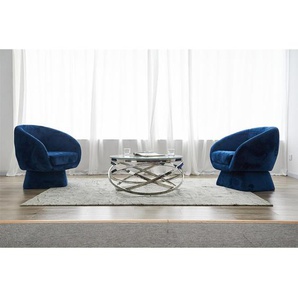 Couchtisch Silber, Ø 80 cm, mit Design-Gestell in Stainless Steel - Wohnzimmertisch, Sofatisch