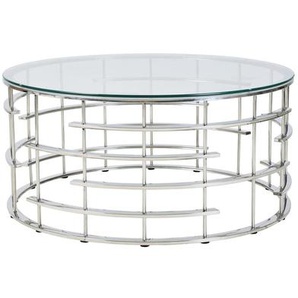 Couchtisch Silber, Ø 90 cm, mit Design-Gestell in Stainless Steel - Wohnzimmertisch, Sofatisch