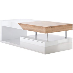 Couchtisch Smithers 120 x 42 x 60cm Braun/Weiß/Hochglanz Weiß/Eiche Dekor