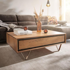 Couchtisch Stonegrace 115x60 cm Akazie Natur 2 Schubladen Steinfurnier, Couchtische