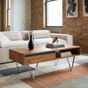 Couchtisch Stonegrace 115x60x35 cm Akazie Natur Schiefer 2 Schubladen 1 Fach, Couchtische