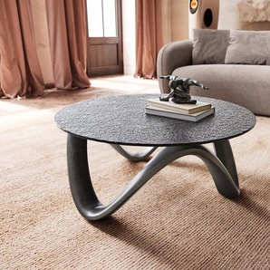 Couchtisch Tanju 90x90 cm Metallic Silber mit Reliefglas Grau, Couchtische