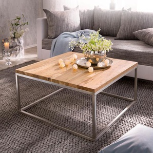 Couchtisch Tatius 80x80 Akazie Natur Gestell Edelstahl Industrial Style, Couchtische
