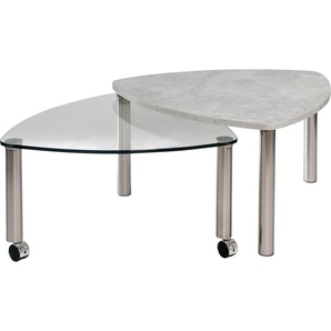 Couchtisch VIERHAUS Tische Gr. Tischgröße cm, grau (beton) Couchtisch Runde Couchtische Glas-Couchtisch rund oval mit ausdrehbarer Platte, rollbar