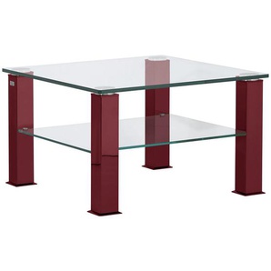 Couchtisch, Weinrot, Metall, Glas, quadratisch, eckig, 75x42.5 cm, Wohnzimmer, Wohnzimmertische, Couchtische, Glas-Couchtische