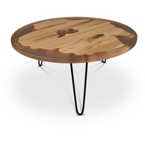 Couchtisch Zeus 40x40 Eiche Epoxid Rosé Dunkel Stahlfüße
