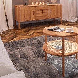 Couchtisch Zola rund aus Kernbuche massiv und Rattan Durchmesser 70 cm