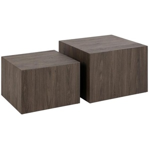 Couchtischset, Dunkelbraun, Holzwerkstoff, 2-teilig, quadratisch, 58x40x50 cm, Wohnzimmer, Wohnzimmertische, Satztische