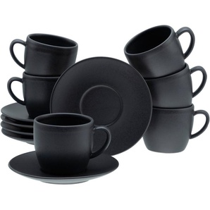 CreaTable Cappuccinotasse Soft Touch Black, Steinzeug, 12-teiliges Set, mit Untertasse