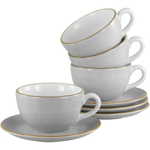 CreaTable Cappuccinotasse Vintage Nature Stein, Cappuccino-Set, 8-tlg., Porzellan, Handgemalt, Gesprenkelt, Rustikales Außenband