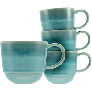 Creatable Kaffeebecherset Yuki, Blau, Grün, Keramik, 4-teilig, 370 ml, 16x9x10 cm, Kaffee & Tee, Tassen, Kaffeetassen-Sets