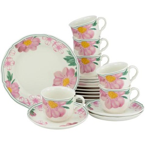 Creatable Kaffeeservice, Rosa, Weiß, Keramik, 18-teilig, Blume, 200 ml,200 ml, 25x31x33 cm, Essen & Trinken, Geschirr, Geschirr-Sets, Kaffeeservice