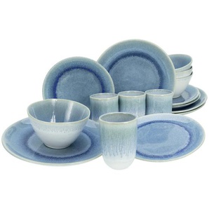 Creatable Kombiservice Aquarius, Blau, Weiß, Keramik, 16-teilig, 300 ml,300 ml, 35x34 cm, Essen & Trinken, Geschirr, Geschirr-Sets, Kombiservice