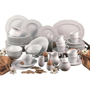 Creatable Kombiservice Arianne, Weiß, Keramik, 60-teilig, 200 ml,200 ml,400 ml, 40x32x59 cm, Essen & Trinken, Geschirr, Geschirr-Sets, Kombiservice
