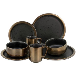 Creatable Kombiservice, Schwarz, Gold, Keramik, 8-teilig, 330 ml,400 ml, 23x30.5x37.5 cm, Essen & Trinken, Geschirr, Geschirr-Sets, Kombiservice