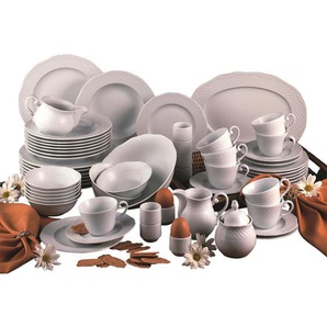 Creatable Kombiservice Arianne, Weiß, Keramik, 60-teilig, 200 ml,200 ml,400 ml, 40x32x59 cm, Essen & Trinken, Geschirr, Geschirr-Sets, Kombiservice