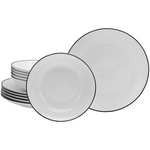 Creatable Tafelservice Black Luna Line, Schwarz, Weiß, Keramik, 12-teilig, Essen & Trinken, Geschirr, Geschirr-Sets, Tafelservice