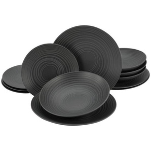 Creatable Tafelservice Lava Stone, Schwarz, Keramik, 12-teilig, Kreise, Made in Europe, Essen & Trinken, Geschirr, Geschirr-Sets, Tafelservice