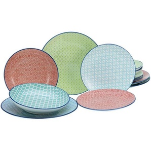 Creatable Tafelservice Mediterran, Blau, Grün, Rot, Petrol, Keramik, 12-teilig, 30x32x30.5 cm, stapelbar, Essen & Trinken, Geschirr, Geschirr-Sets,
