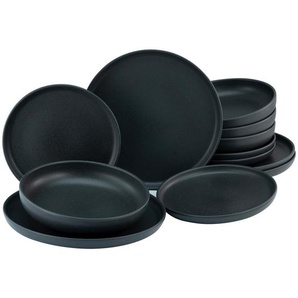 Creatable Tafelservice Uno, Schwarz, Keramik, 12-teilig, Uni, 36.5x34.5x36.5 cm, Made in Europe, Essen & Trinken, Geschirr, Geschirr-Sets,