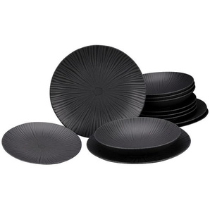 Creatable Tafelservice Vesuvio black, Schwarz, Keramik, 12-teilig, robust, Essen & Trinken, Geschirr, Geschirr-Sets, Tafelservice