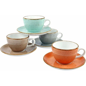 CreaTable Tasse Tassen Set VINTAGE NATURE, Porzellan, 4 Kaffeetassen, 4 Untertassen