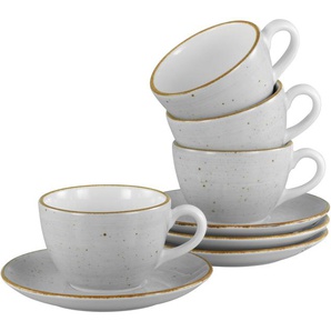 CreaTable Tasse Vintage Nature Stein, Kaffeetassen-Set, 8-tlg., Porzellan, Handgemalt, Gesprenkelt, Rustikales Außenband