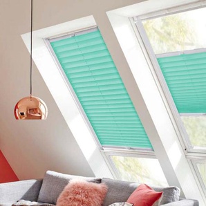 Dachfensterplissee SUNLINES Classic Style Crepe Plissees Gr. 136 cm, zweiseitig verschiebbar, 97 cm, blau (türkis, weiß) Dachfensterplissees