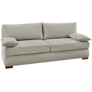 Dauer-Schlafsofa Federkern Couch mit Topper und Bettkasten in Feincord Beige / 15151