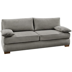 Dauer-Schlafsofa Federkern Couch mit Topper und Bettkasten in Feincord Hellgrau / 15152