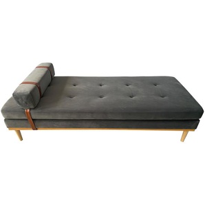 Daybed Samt, grau, mit Kopf- und Nackenstütze - Tagesbett, Liege, Sofabett