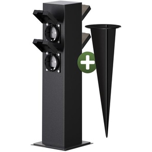 DE Gartensteckdose Schwarz 4er-Stecker 38x12,5x12,5cm 109603