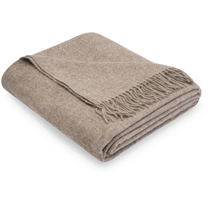 Decke Classic 140x200 cm braun  mit Fransen, 100% Merino Wolle