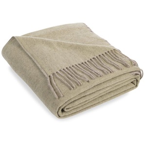 Decke Classic 140x200 cm grün-grau mit Fransen, 100% Merino Wolle