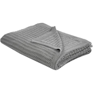 Decke Grau aus Baumwolle 150 x 200 cm Gestrickte Tagesdecke für Bett Sofa Schlafzimmer Wohnzimmer