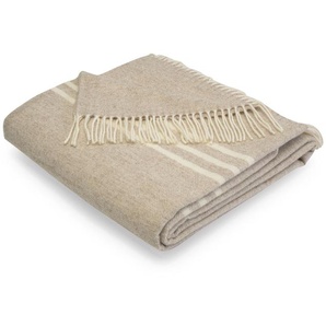 Decke Nostalgia 140x200 cm beige-offwhite  mit Fransen, 100% Merino Wolle