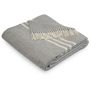 Decke Nostalgia 140x200 cm hellgrau  mit Fransen, 100% Merino Wolle