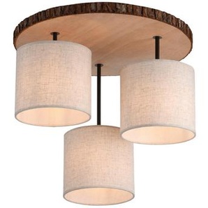 Deckenleuchte Bark, Braun, Natur, Beige, Metall, Kunststoff, Textil, Holz,Holz, rund,rund, 50x45x26-120 cm, höhenverstellbar, Lampen & Leuchten,