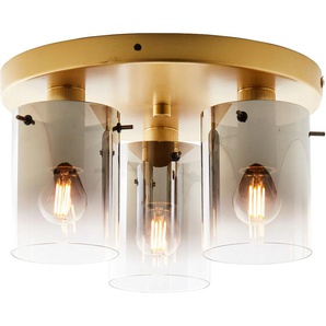 Deckenleuchte BRILLIANT Osaki Lampen Gr. 3 flammig, Ø 30 cm Höhe: 17,6 cm, goldfarben (goldfarben, rauchglas) Deckenlampen