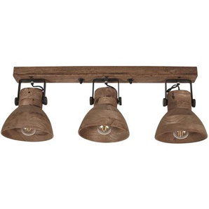 Deckenleuchte Dunkelbraun Mango-Holz 3-Flammig Verstellbar mit Schirmen Glockenform Deckenspot Wohnzimmer Schlafzimmer Flur Diele Beleuchtung