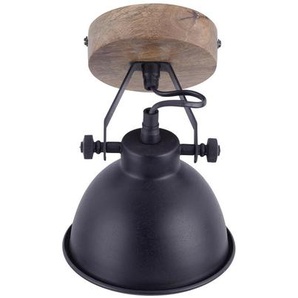 Deckenleuchte Samia, Schwarz, Metall, Holz, Mangoholz, Uni,Uni, rund,rund, 15x21.5 cm, schwenkbar, Lampen & Leuchten, Innenbeleuchtung, Deckenleuchten